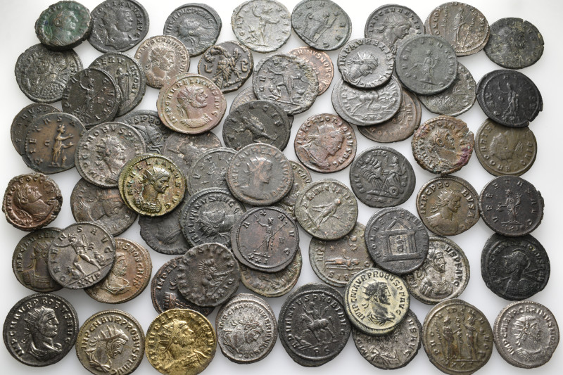 A lot containing 64 bronze coins. Including: Roman Provincial and Roman Imperial...