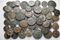 A lot containing 61 bronze coins. Including: Roman Provincial and Roman Imperial. Fine to good very fine. LOT SOLD AS IS, NO RETURNS. 61 coins in lot....