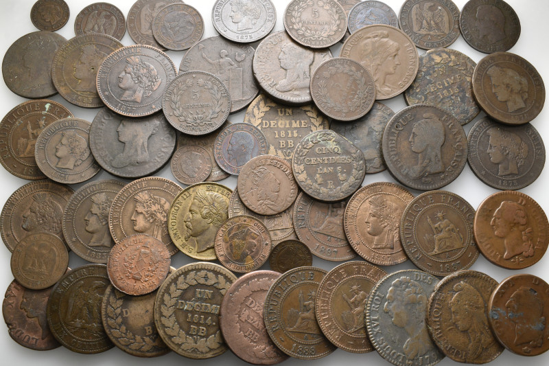 A lot containing 55 bronze coins. Mostly: France. Fine to very fine. LOT SOLD AS...