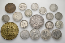 A lot containing 19 silver and bronze coins. All: World. France, Italy, Russia, Switzerland and USA. About very fine to goof very fine. 19 coins in lo...
