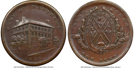 Lower Canada. Bank of Montreal "Side View" Penny 1838 AU Details (Cleaned) NGC, Br-523, LC-11A1. Plain Edge. Medal Alignment. Narrow Beaver Tail. An i...