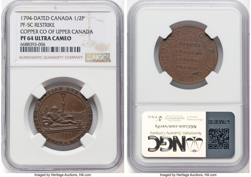 Copper Company of Upper Canada bronze Proof Restrike 1/2 Penny 1794-Dated PR64 U...