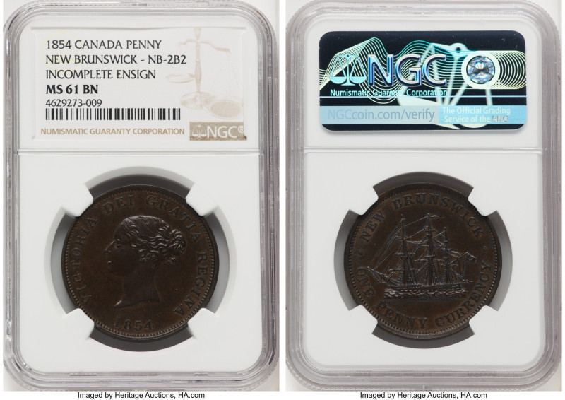 New Brunswick. Victoria Penny Token 1854 MS61 Brown NGC, KM4, Br-911, NB-2B2. Pl...