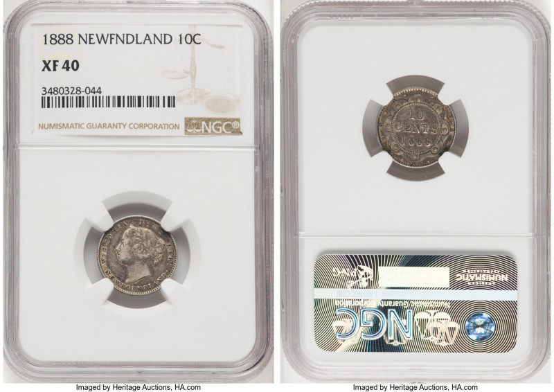 Newfoundland. Victoria 10 Cents 1888 XF40 NGC, London mint, KM3. HID09801242017 ...