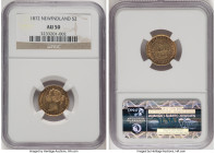 Newfoundland. Victoria gold 2 Dollars 1872 AU50 NGC, London mint, KM5. A better date in the series presented here with light wear and beautiful fuchsi...