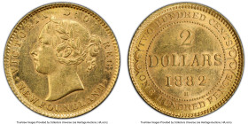 Newfoundland. Victoria gold 2 Dollars 1882-H MS63 PCGS, Heaton mint, KM5. A prize for the Newfoundland gold collector at this Choice Mint State design...