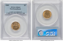 Newfoundland. Victoria gold 2 Dollars 1885 MS62 PCGS, London mint, KM5. A distinguished near-Choice Mint State example of this popular Victoria Canadi...