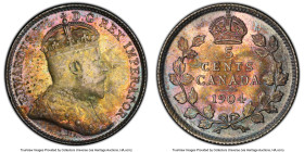 Edward VII 5 Cents 1904 MS63 PCGS, London mint, KM13. This Choice piece features admirable multi-color toning with violet and sunkist hues. HID0980124...