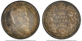 Edward VII 50 Cents 1902 AU Details (Cleaned) PCGS, London mint, KM12. A class example for the assigned designation with nice toning and barely any si...