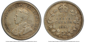 George V 5 Cents 1921 VF Details (Cleaned) PCGS, Ottawa mint, KM22a. A famed Canadian rarity, much appreciated when encountered with mid-grade detail ...