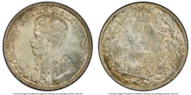 George V 25 Cents 1932 MS65 PCGS, Royal Canadian mint, KM24a. A splendid Gem Mint example of a George V "Quarter", mostly argent in appearance but lig...