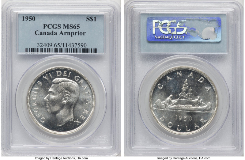 George VI "Arnprior" Dollar 1950 MS65 PCGS, Royal Canadian mint, KM46. A radiant...