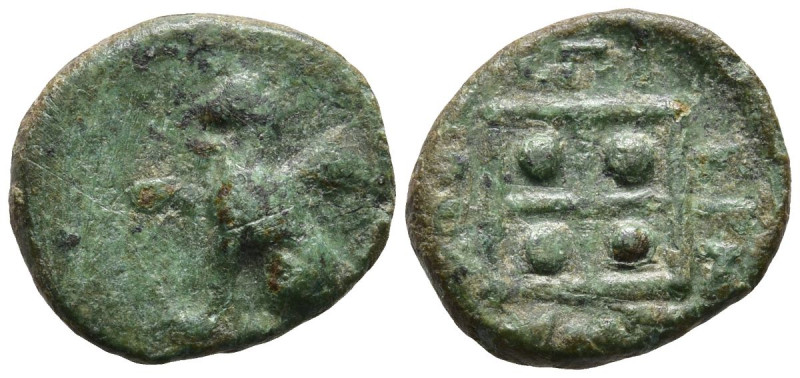 THRACE. Abdera. (Circa 336-311 BC)
AE Bronze (12.3mm 1.19g)
Obv: Griffin seate...