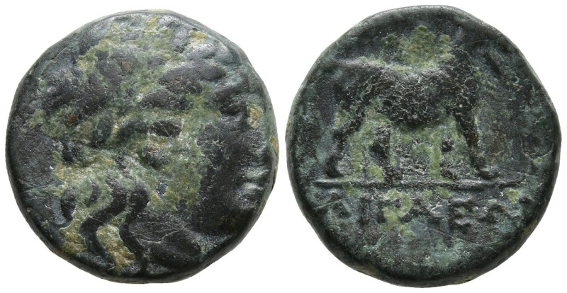 AEOLIS. Aigai. (3rd century BC).
AE Bronze (15.37mm 3.83g)
Obv: Head of Apollo...