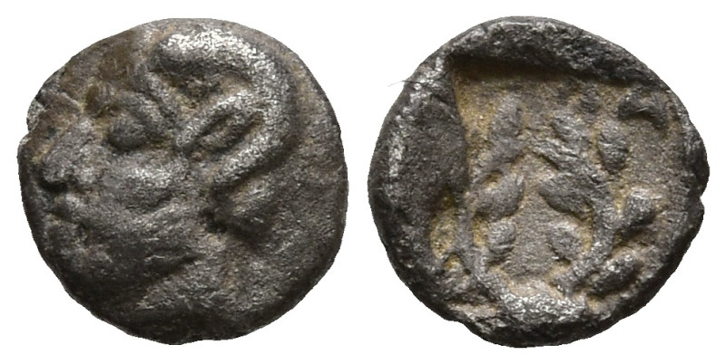 AEOLIS. Elaia. (Circa 450-400 BC).
AR Hemitetartemorion (5.5mm 0.1g)
Obv: Helmet...
