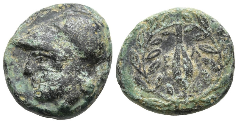 AEOLIS. Elaia. (Circa 340-300 BC).
AE Bronze (9.9mm 0.98g)
Obv: Helmeted head ...