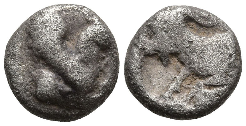 CARIA. Halikarnassos. (5th century BC).
AR Obol (7.7mm 0.73g)
Obv: Forepart of...