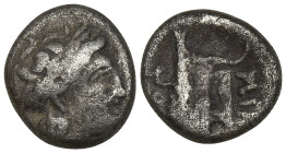 BITHYNIA. Kios. (Circa 345-315 BC). Miletos, magistrate.
AR Diobol (9.4mm 1.17g)
Obv: Laureate head of Apollo right
Rev: MIΛH-TOΣ. Prow of galley l...