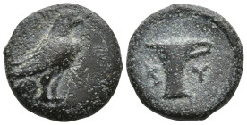 AEOLIS. Kyme. (Circa 320-250 BC).
AE Bronze (10.54mm 1.07g)
Obv: Eagle standing right with closed wings.
Rev: K - Y. One-handled cup.