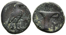AEOLIS. Kyme (Circa 320-250 BC)
AE Bronze (10.7mm 1.21g)
Obv: Eagle standing right with closed wings.
Rev: K - Y. One-handled cup.