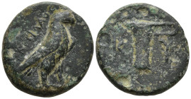 AEOLIS. Kyme. (Circa 320-250 BC).
AE Bronze (16mm 3.58g)
Obv: Eagle standing right with closed wings.
Rev: K - Y. One-handled cup.