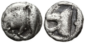 MYSIA. Kyzikos. (Circa 450-400 BC).
AR Diobol (9.3mm 0.89g)
Obv: Forepart of boar left; to right, tunny upwards.
Rev: Head of lion left within incu...