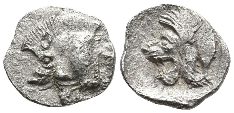 MYSIA. Kyzikos. (Circa 450-400 BC).
AR Hemiobol (8.8mm 0.37g)
Obv: Head of lio...