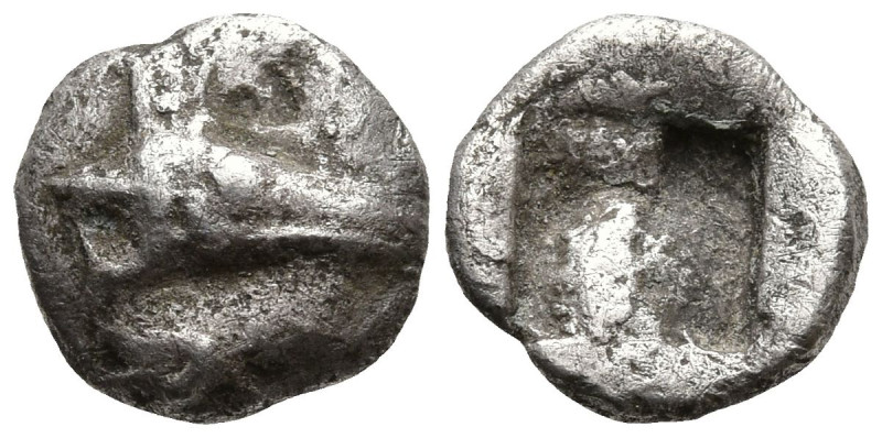 MYSIA. Kyzikos. (Circa 550-500 BC).
AR Hemiobol (8.8mm 0.38g)
Obv: Head of tun...