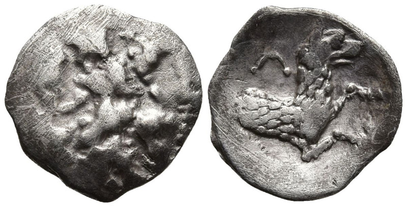 LYCAONIA. Laranda. (Circa 324/3 BC)
AR Obol (11.1mm 0.51g).
Obv: Baaltars seat...