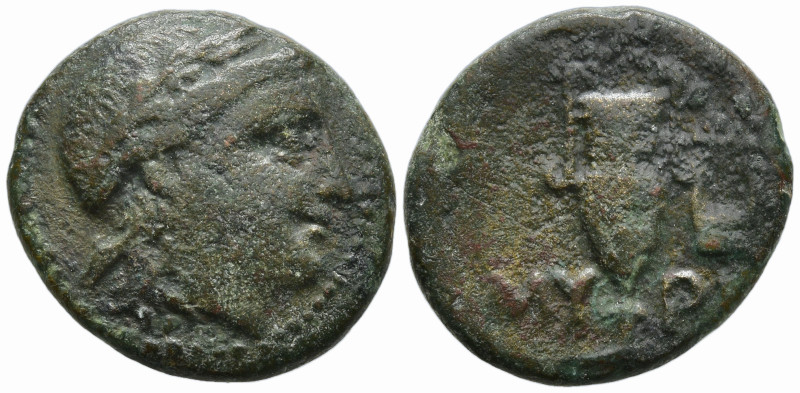 AEOLIS. Myrina. (Circa 3rd-2nd century BC)
AE Bronze (16.5mm 3.54g)
Obv: Laure...