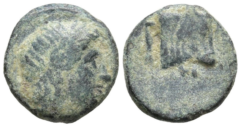 LESBOS. Mytilene. (Circa 400-350 BC).
AE Bronze (9.1mm 0.63g)
Obv: Laureate he...