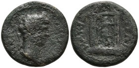 MYSIA. Pergamon. Trajan. (98-117 AD)
AE Bronze (18.5mm 4.16g)
Obv: Laureate head right
Rev: Tetrastyle temple of Augustus within which emperor stan...