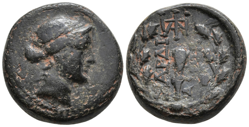 LYDIA. Sardes. (Circa 2nd-1st centuries BC)
AE Bronze (15mm 3.52g)
Obv: Laurea...