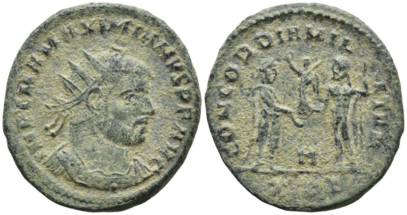 Maximianus (286-305 AD).
AE Follis (21.3mm 3.7g)
Obv: Radiate, draped and cuir...