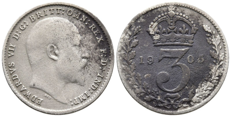 GREAT BRITAIN. Edward VII (1901-1910 AD).
3 Pence 1908 (14mm 1.28g)