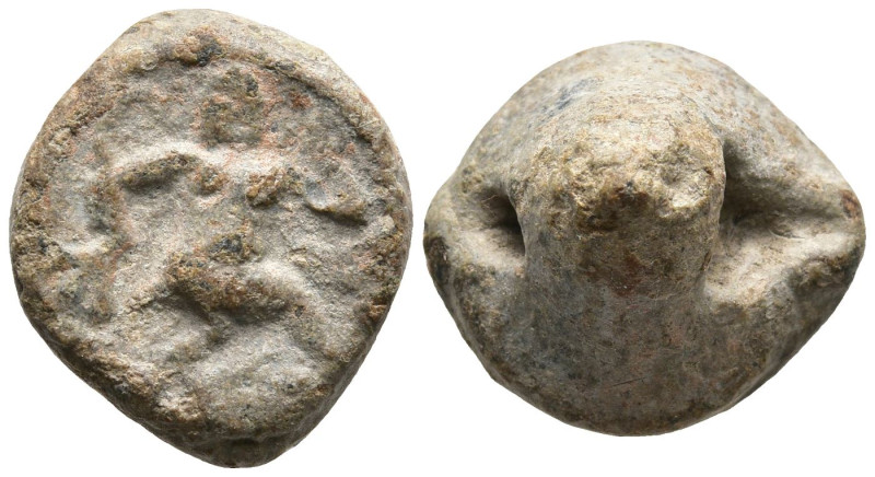 Roman Lead Seal
Obv: Male (?) running right, head left
(4.65g 14.3mm diameter)