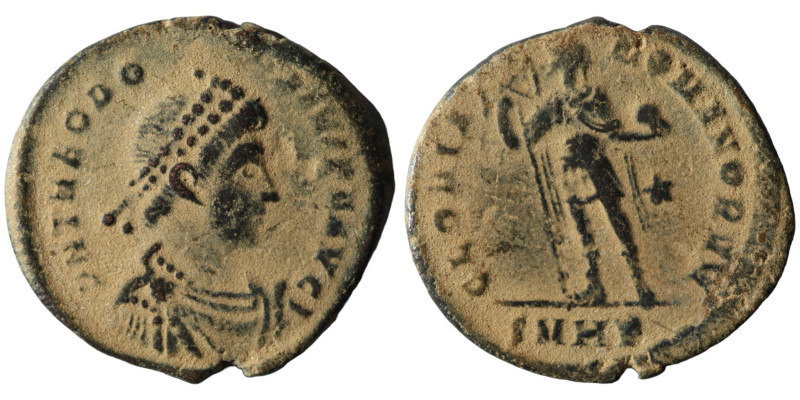 Theodosius I (AD 379-395). Heraclea
AE Follis (22mm, 4,34g)

Artificial sandpati...