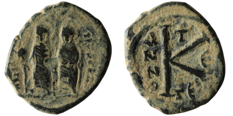 Justin II with Sophia (565-578 AD). Thessalonica
AE Half Follis (20mm, 5,66g)

A...