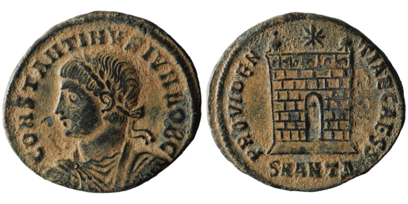 Constantine II, as Caesar (AD 317-337). Antioch
AE Follis (20mm, 2,61g)

Artific...