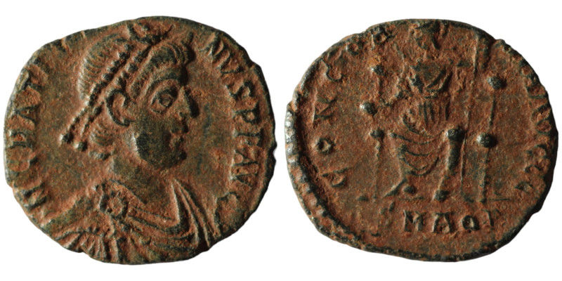 Gratian (375-383 AD). Aquileia
AE Follis (16mm, 2,44g)

Artificial sandpatina