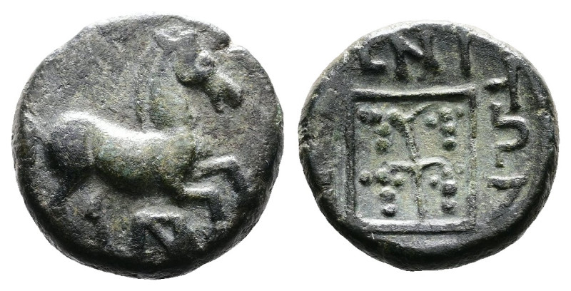 Thrace, Maroneia, circa 398-348 BC. AE (13mm, 2,48 g.). Horse prancing right, mo...