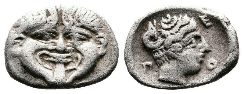 Macedon, Neapolis, circa 424-350 BC. AR Hemidrachm (15 mm, 1.8 g.). Facing gorgo...