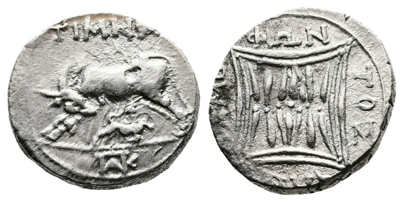Illyria, Apollonia, Timen and Damophontos, magistrates ca. 80-48 BC. AR Drachm (...