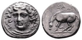 Thessaly, Larissa, circa 356-342 BC. AR Drachm (19mm, 6.08 g.). Diademed head of the nymph Larissa facing slightly left, wearing ampyx, triple-pendant...