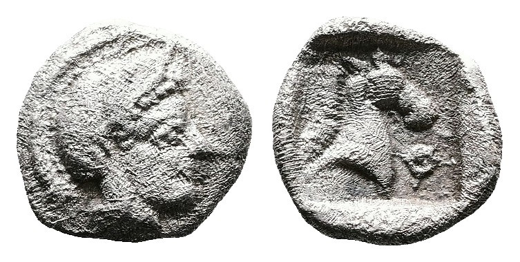 Thessaly, Pharsalos, Mid 5th. Century BC. AR Hemiobol (9mm, 0,47 g.). Head of At...