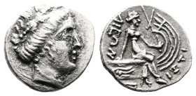 Euboia, Histiaia, 3rd.-2nd. Century BC. AR Tetrobol (14,3 mm, 1,67 g.). Wreathed head of nymph Histiaia to right. Rev. IΣTI-AIEΩN Nymph seated right o...