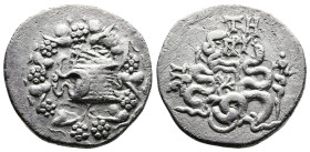 Mysia, Pergamon, circa 166-67 BC. AR Cistophoric Tetradrachm (26mm, 12.09 g.). Struck circa 76-67 BC. Cista mystica within ivy wreath. Rev. Two serpen...