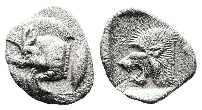 Mysia, Kyzikos, circa 450-400 BC. AR Obol (12mm, 0.83g). Forepart of boar left, ...