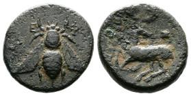 Ionia, Ephesos, circa 370-350 BC. AE (19mm, 6,59g.). Bee, Ε-Φ across fields. Rev. Stag kneeling left, Good Very Fine. Rarer heavy issue.