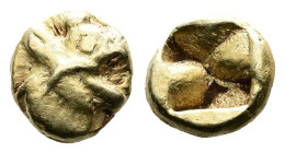 Ionia, Phocaea, circa 625-600 BC. Electrum 1/48 Stater (5,5mm, 0.33 g.). Head of griffin to right. Rev. Incuse square punch. Bodenstedt 1. Traité I, 1...